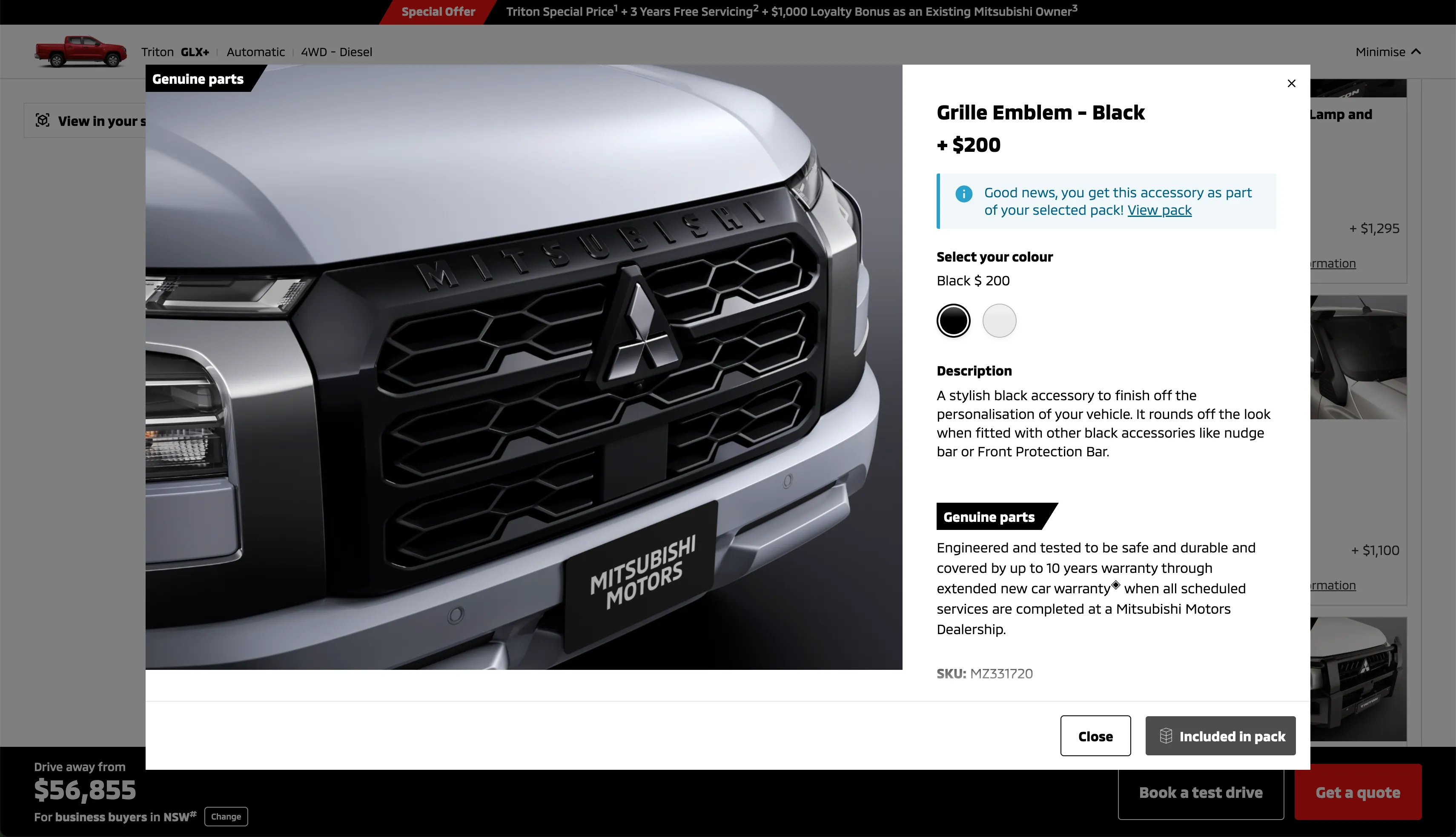 Accessory grid with curated packs and selection indicators